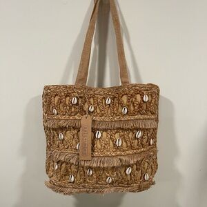 Salt + Umber Shell-Embellished Tan Tote Bag